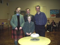 Morag with sons, Peter, Duncan and Gordon at her 80th birthday celebration