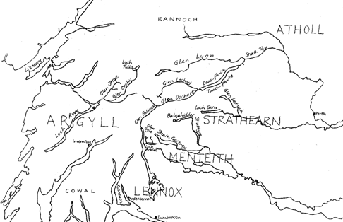 Argyll and Perthshire showing earldoms and most important glens