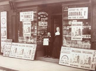 Eliza Ann at her newsagent shop,  Durham Street Rochdale 